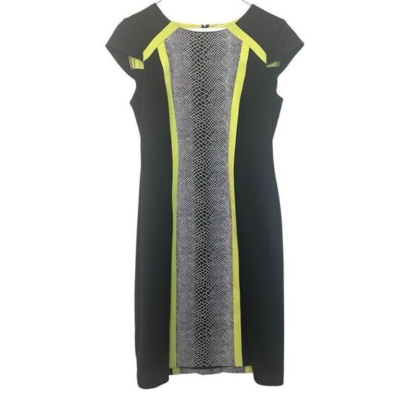 Leslie Fay Snake Print Colorblock Cap Sleeve Multicolor Sheath Dress Size 4 - Picture 1 of 4